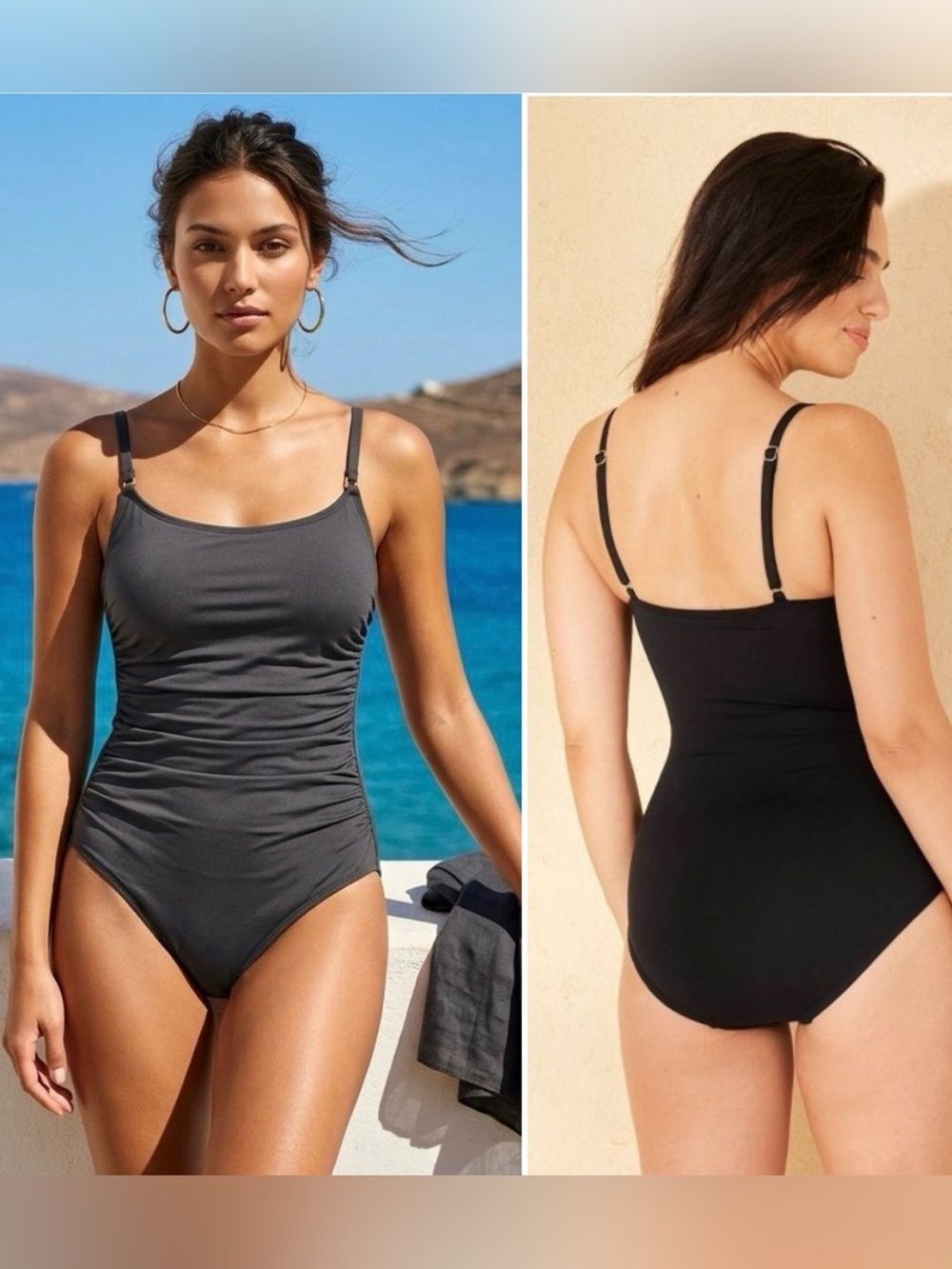 NWT Shirred Scoopneck One Piece Black Swimsuit w/ Tummy Control Full Seat S 4-6